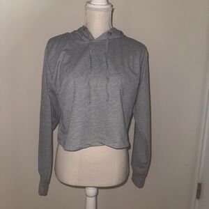 Gray Crop Relaxed Sweatshirt Hoodie